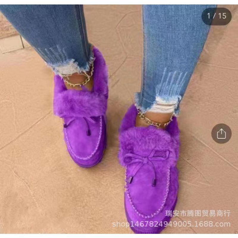 Winter round head thick sole velvet thickened warm cotton shoes women's large size sewing shoes snow boots Doudou shoes