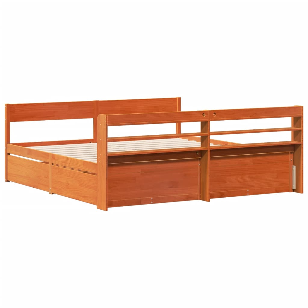 Solid Wood Bed Without Mattress Wax Brown 200x200 Cm Pine Wood