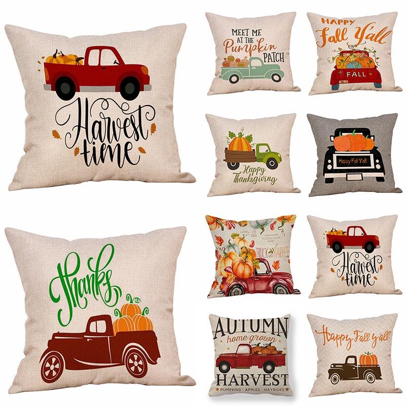 Chic Cotton Linen Pillow Case With Stunning Pumpkin Design For Autumn Ambiance