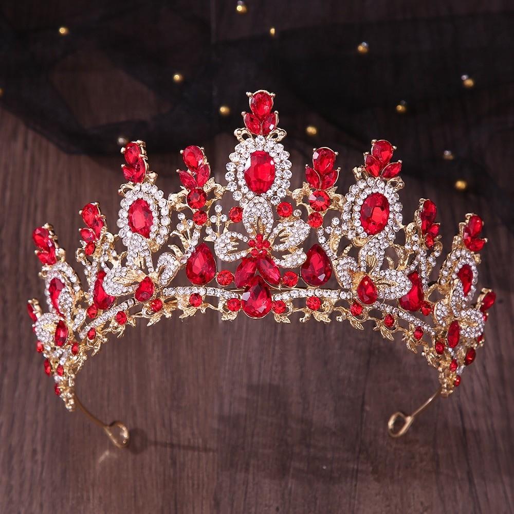 Exquisite Bridal Tiara Handmade Baroque Headpiece Princess Diadem Crystal Crown  Birthday Party золотисто-красный