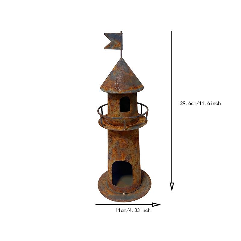 

Rusty Metal Lighthouse Candle Holder Vintage Rustic Nautical Home Lantern for Outdoor Garden Patio Indoor Table Decoration Gifts