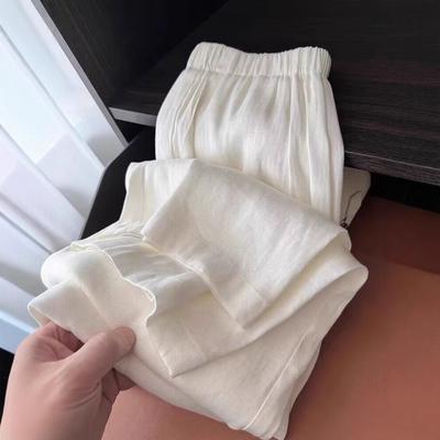 Summer Women's White Cotton and Linen Wide-leg Pants Thin Loose Lazy Drape High-waisted Straight Pants Casual Pants