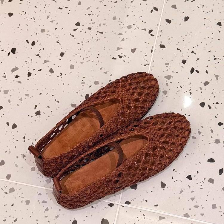 Sheepskin version~ High-end niche design, woven empty Mary Jane single shoes, women's flat-bottomed fishing nets, evening wind women's shoes