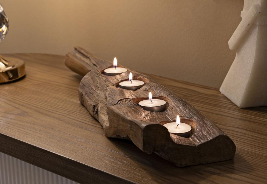 Candle Holder Teak Cm 51X14X6