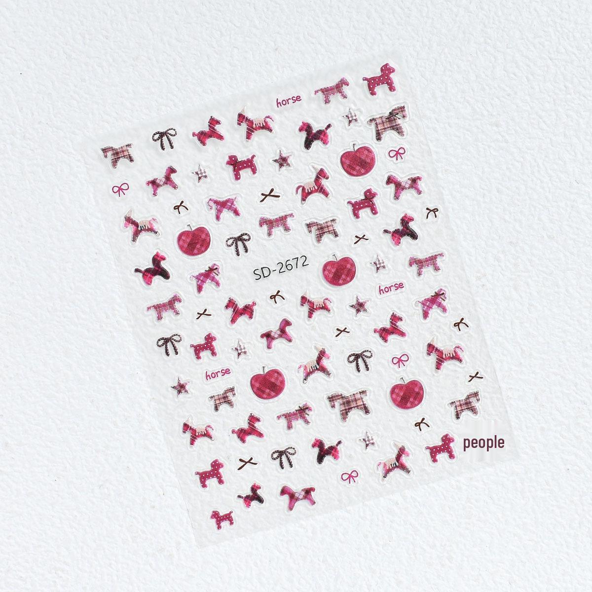 

Year of the Horse 3D Embossed Red Retro Fabric Texture Nail Art Stickers No specifications