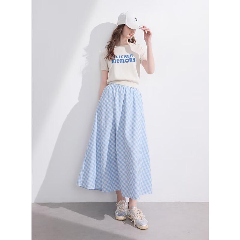 

Sancai 2025 Summer Plaid High-Waist A-Line Skirt XL