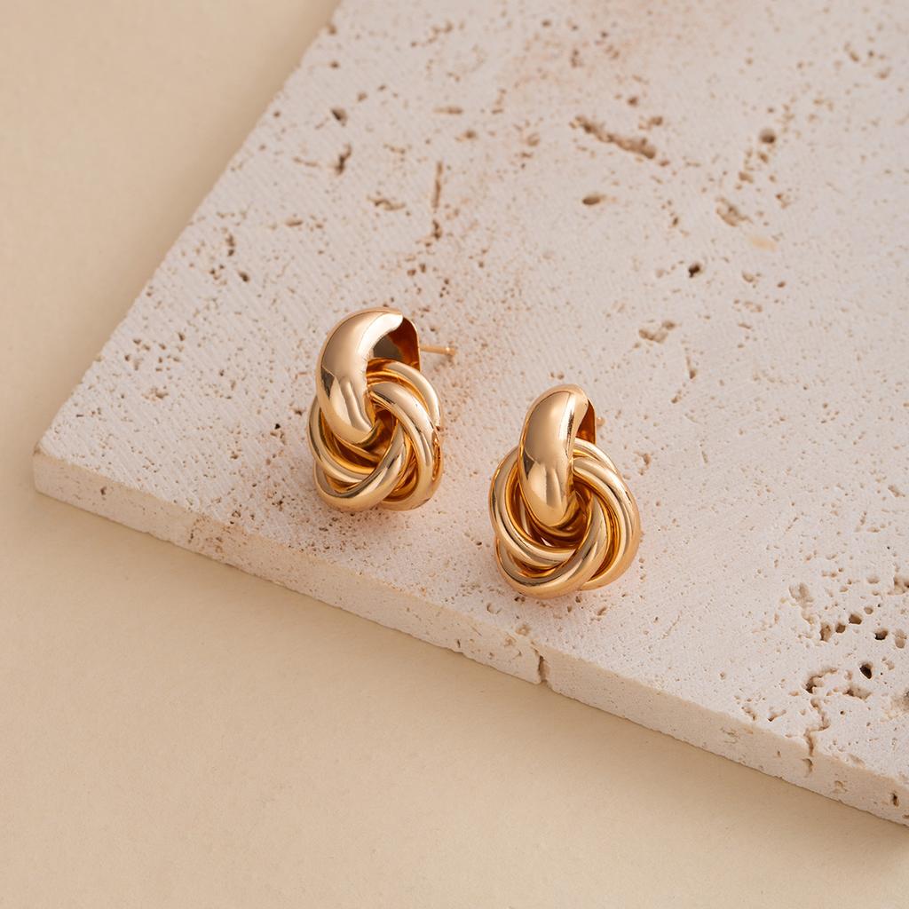 Cross Twist Metal Wind Stud Earrings Retro Multi-Layer Ring Geometric Earrings Personalized Niche Earrings