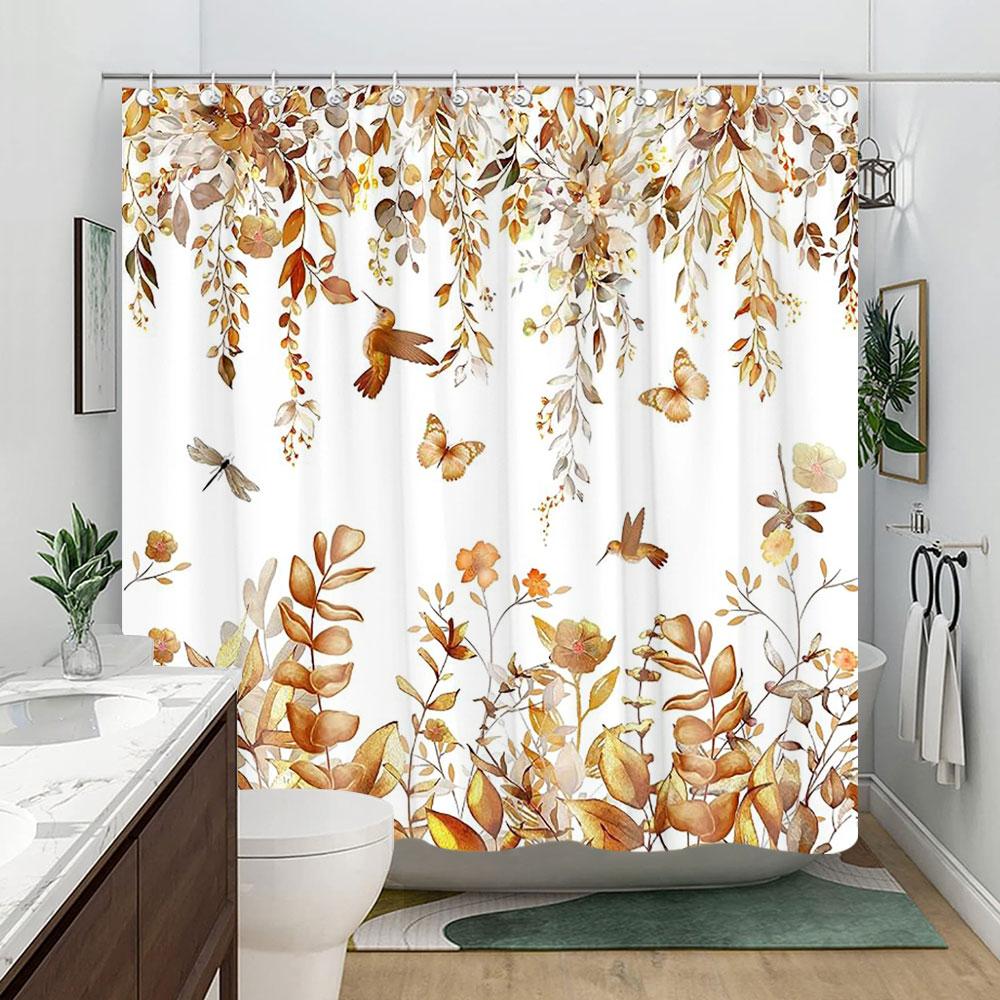 Sage Green Eucalyptus Leaves Shower Curtain Floral Flower Bird Shower Curtains Hummingbird Butterfly Modern Aesthetic Bath Decor