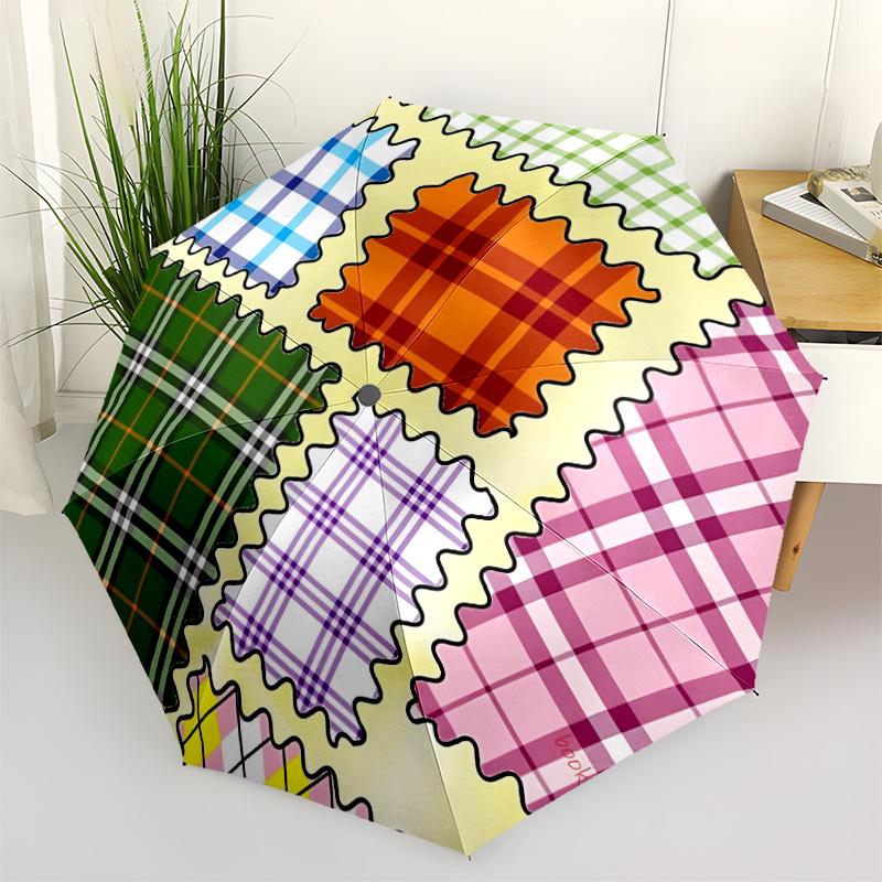 

1pc Plaid Squares Automatic Folding Umbrella - Portable Collapsible Design, 8-Rib Iron Frame, Durable Fabric yy251125008