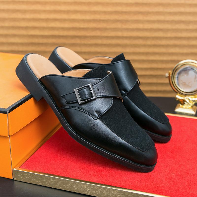 

Большие модные и дышащие туфли-мешки с одной педалью, импортные мужские деловые туфли в британском стиле из полудышащей кожи 38 чёрный