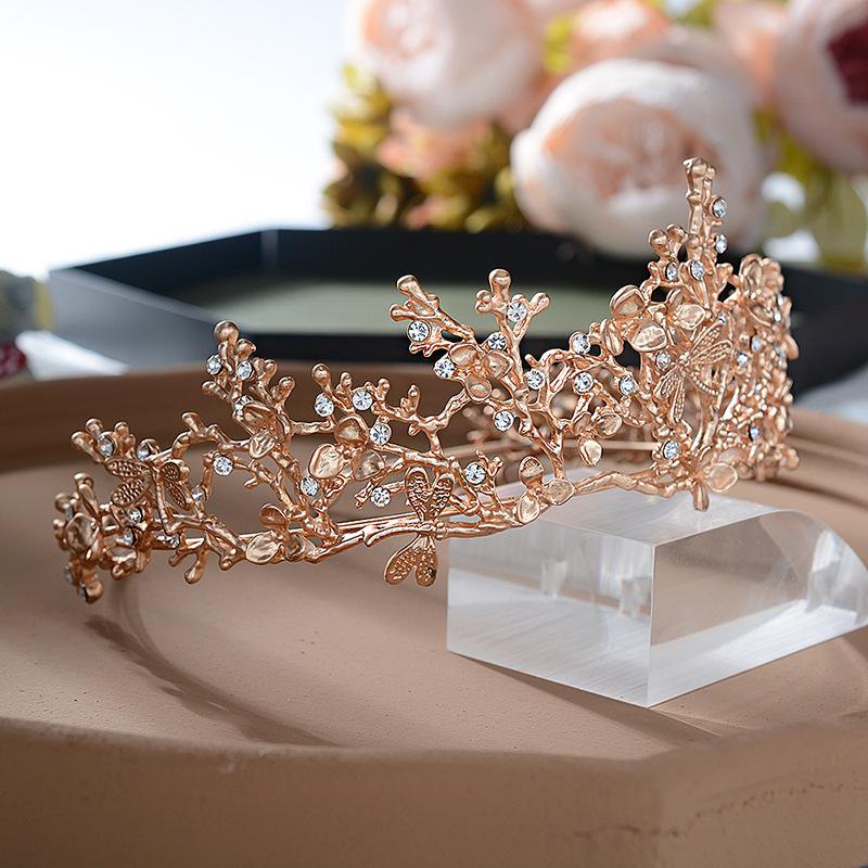 Forest style retro baroque crown exquisite flower bridal hair accessories alloy leaf headdress