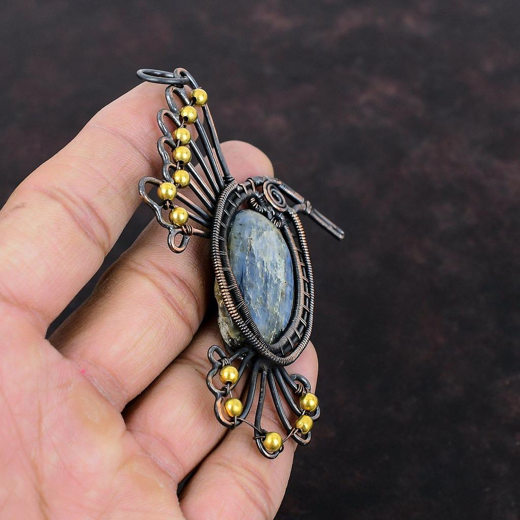 Kyanit Anhänger Kupferdraht gewickelter Anhänger Handgefertigter Schmuck Edelstein Vogel Anhänger Wunderbarer Kupferschmuck Geschenk für sie Geburtsstein Anhänger
