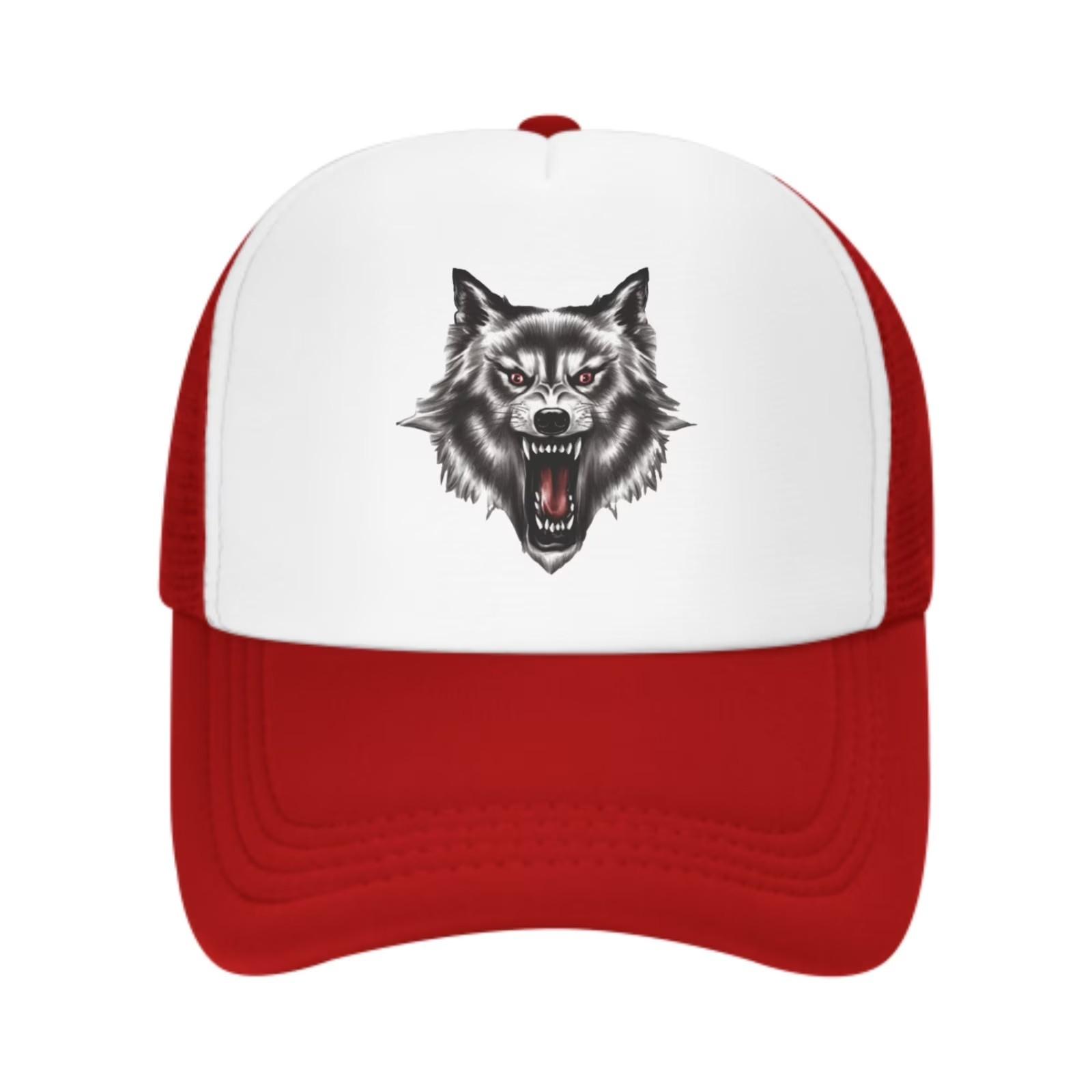 Colorful Wolf Graphic Trucker Hat Breathable Mesh Baseball Cap Adjustable Outdoor Cap One Size