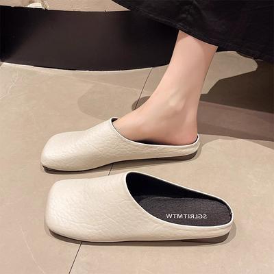 Soft Leather Version~ Baotou Half Slippers Women's 2025 New Summer Wear Lazy One-pedal Single Shoes Flat-soled Cool Slippers