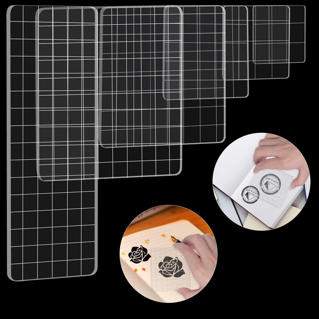 12pk 15x15cm Clear Acrylic Stamp Blocks - Grid Lines for Silicone Stamps & Scrapbooking