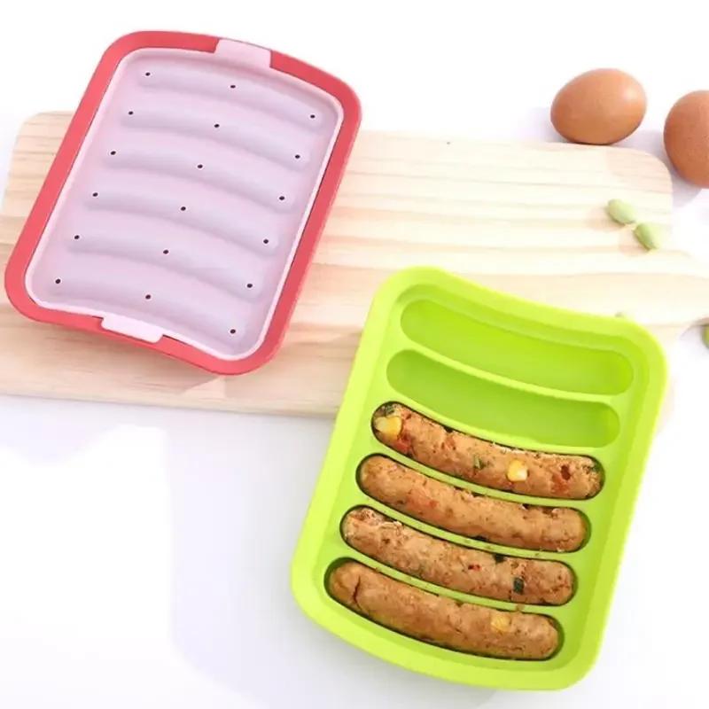 Sausage Maker Mould 6 Cavity Silicone DIY Ham Hot Dog Making Moulds With Lid Household Sausages Cake Baking Tool Molds