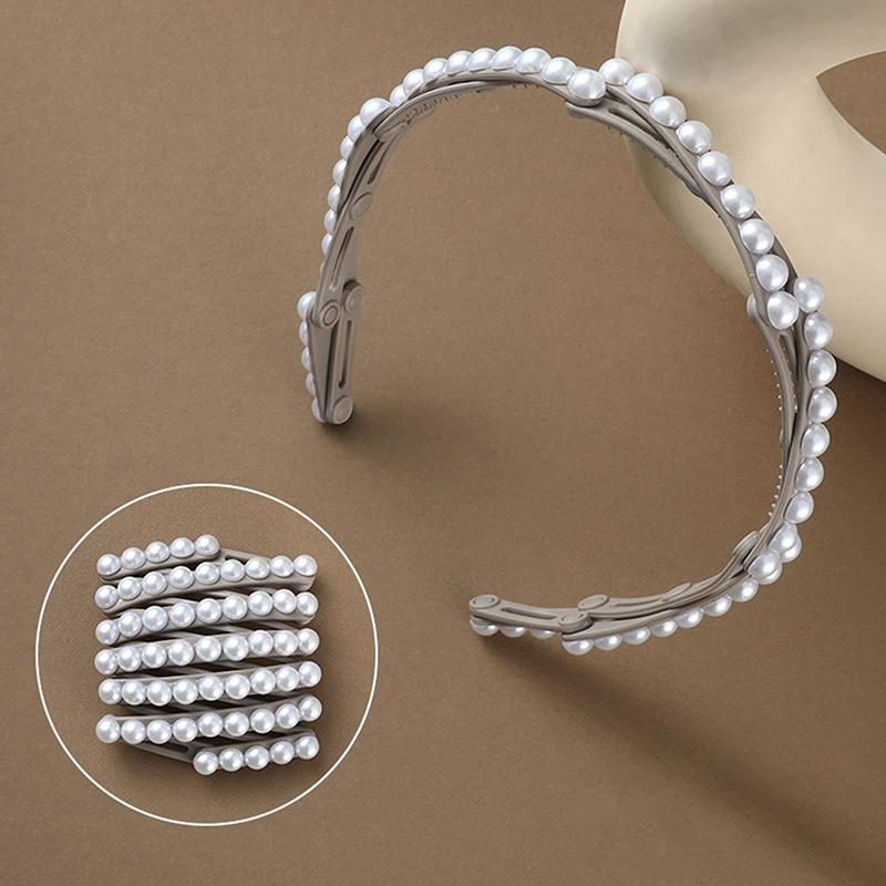 Elegant Pearl Convenient Foldable Plastic Hairband For Women Girls Travel Stretchable Headband Hair Band Hair Accessories