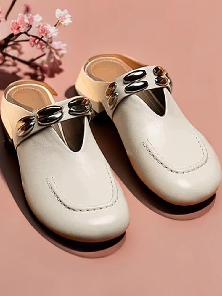 French Inner Heightening Bag Head Half Slippers Women's 2025 New Summer Leather with Mary Jane Shoes Sandals Lazy Drag