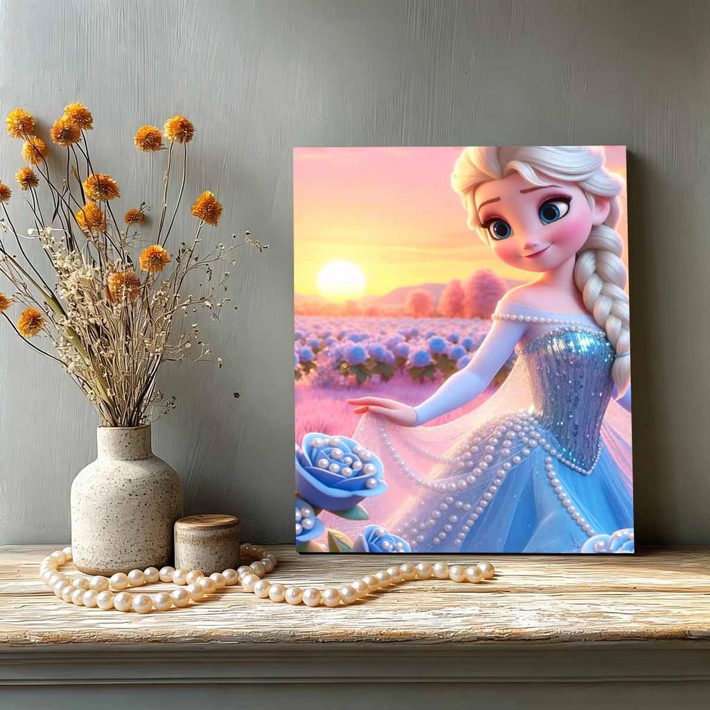 Blue Rose Sunset Elsa Pearl-Inlaid Frameless Art | Handmade Pearl Craft, Blue Rose Theme, for Soft Dreamy Home Decor & Gift Option