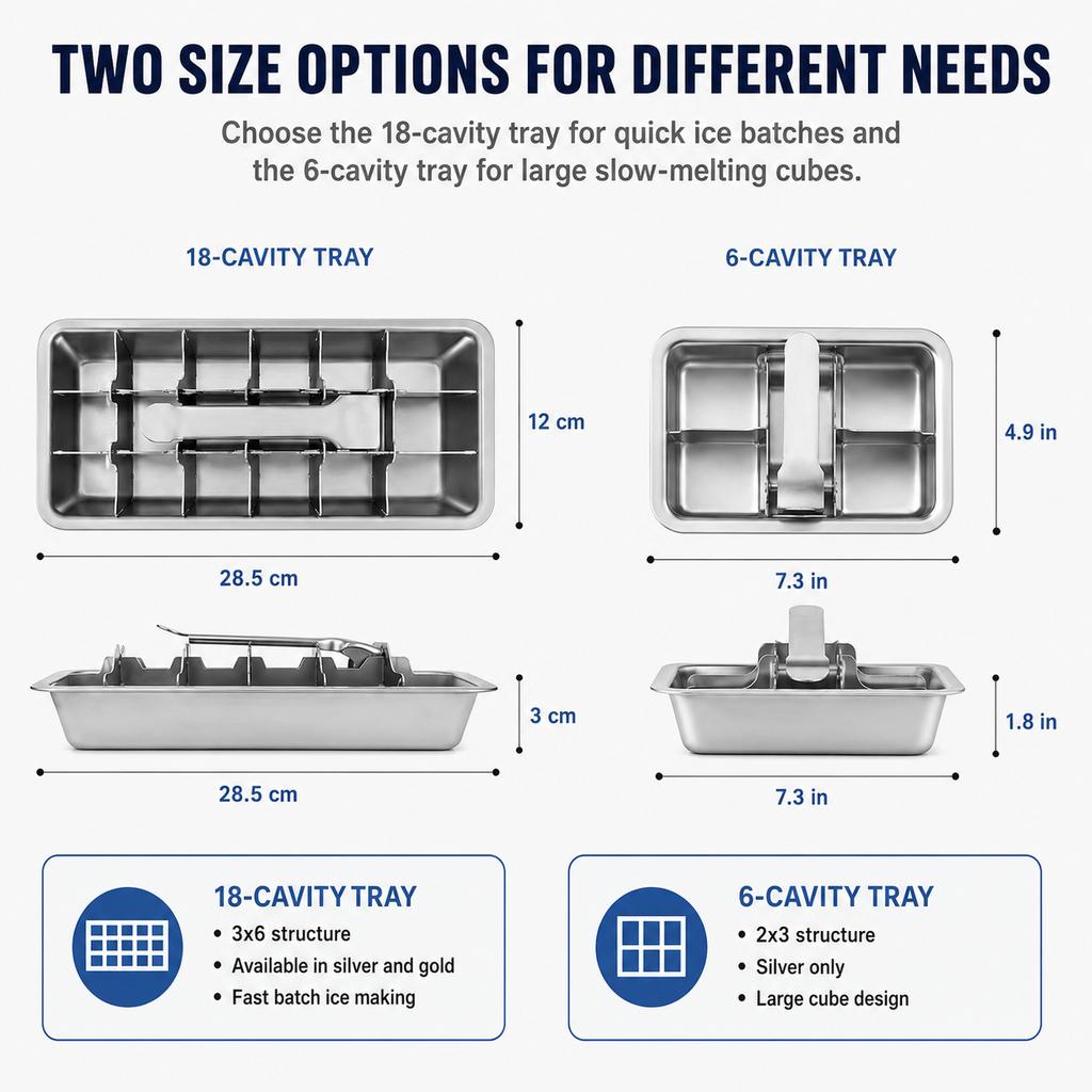 6/18 Cavity Quick Freezing Stainless Steel Ice Tray Lever Release Metal Cube Maker Mold Reusable Box For Cocktail Drinks
