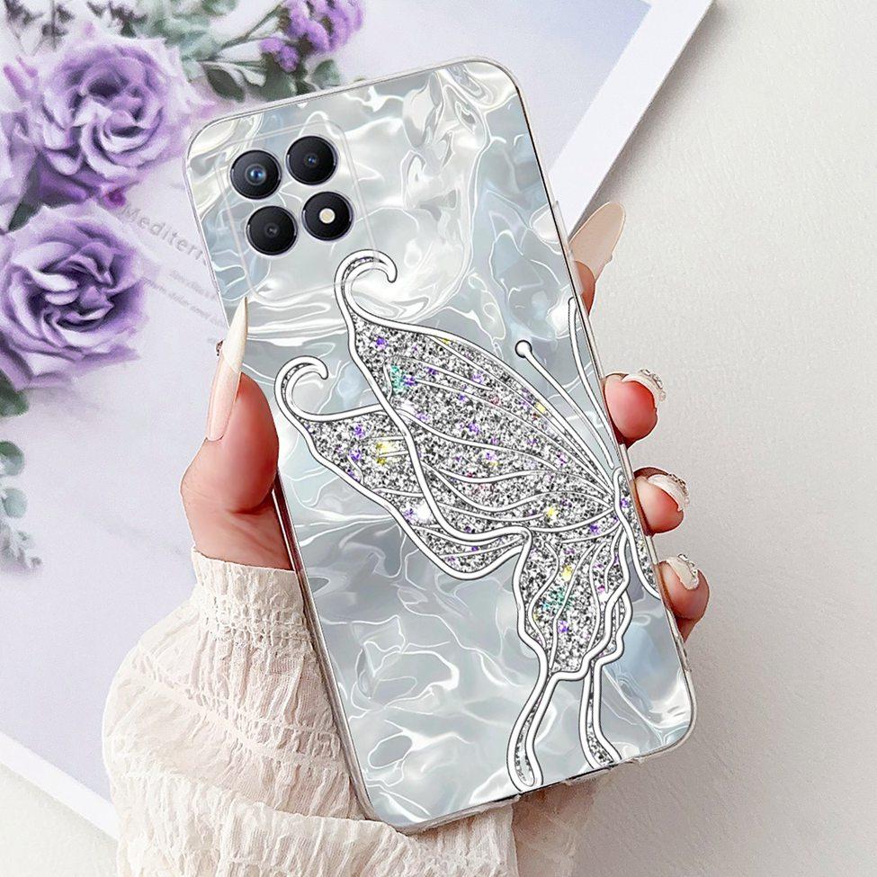 Clear Cover For Realme 8i Case RMX3151 Luxury Butterfly Love Flowers Cool Painted Phone Case For Realme Narzo 50 RMX3286 Cover