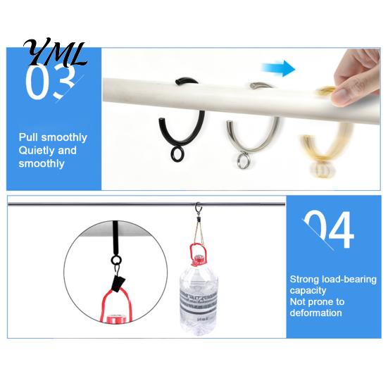 Anti Rust Metal Curtain Hardware 10Pcs C Shaped Rings, Heavy Duty Bypass Rings for 1.25 Inch Rods Passing Drapery with Eyelets French Return