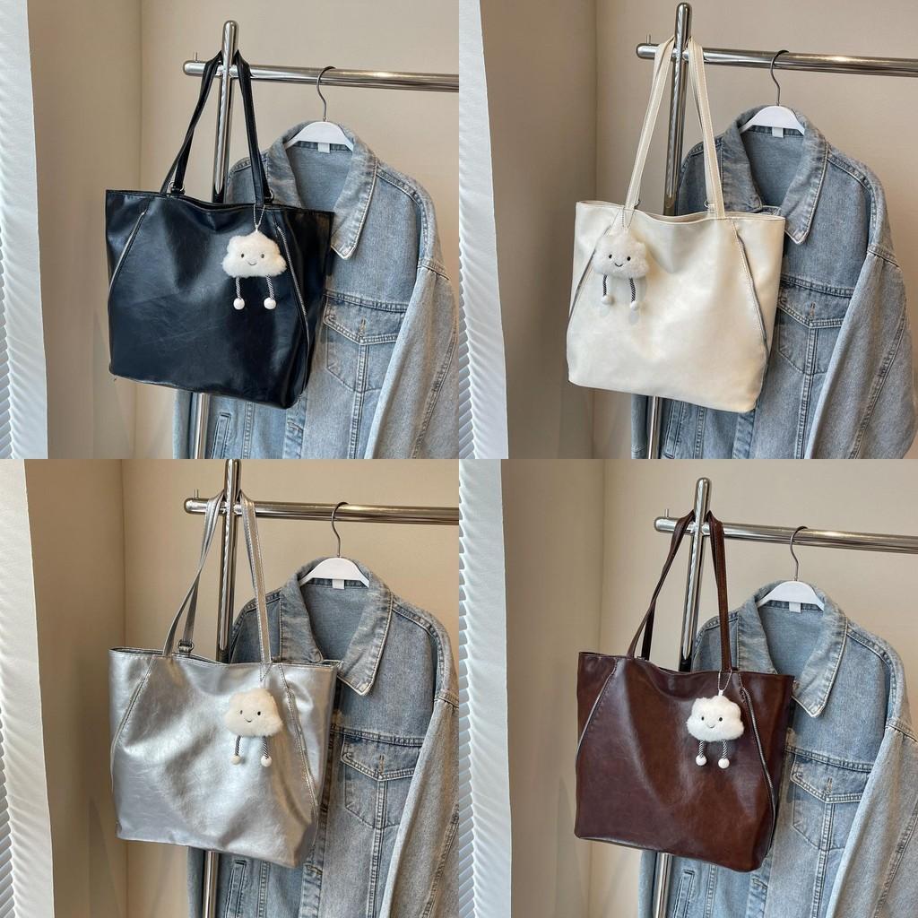 Chic Minimalist Pu Tote Bag Available In Black Beige Silver And Coffee Colors