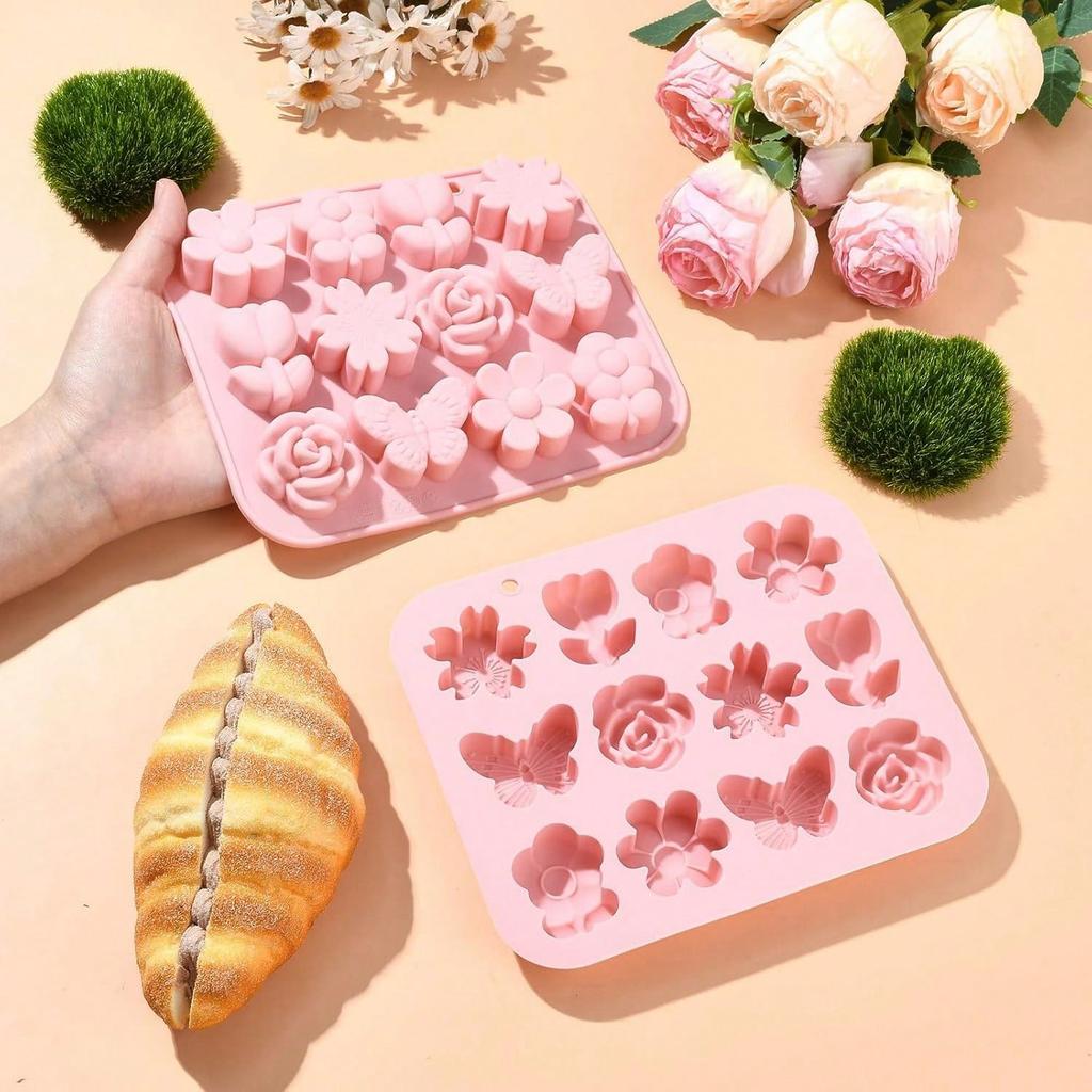 Flower Theme Chocolate Gummy Mold Silicone,Reusable Silicone Candy Molds,for Chocolate Baking,Ice Cube Trays,and Cupcake