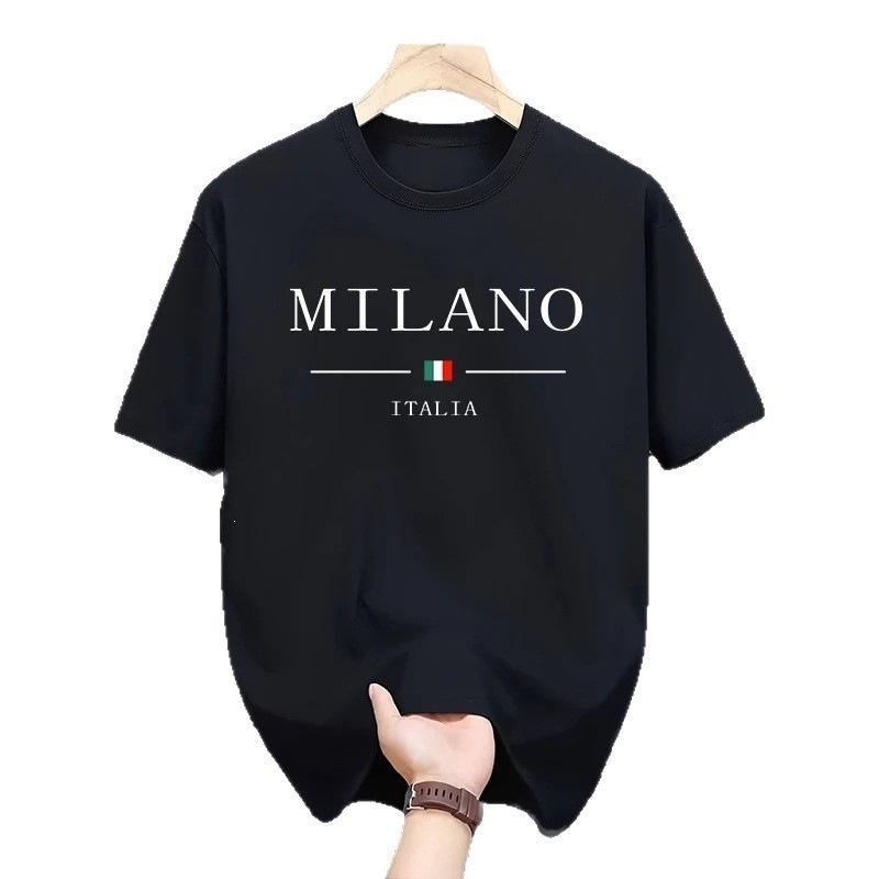 Men's Milan Print Loose Fit Cotton T-shirt - Summer Casual Sports Round Neck Short Sleeve.