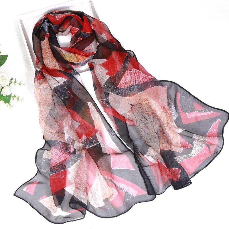 2019 Qiaoqi Long Silk Scarf with Leaf Pattern - Sun Protection, Hot Selling Thin Silk Scarf