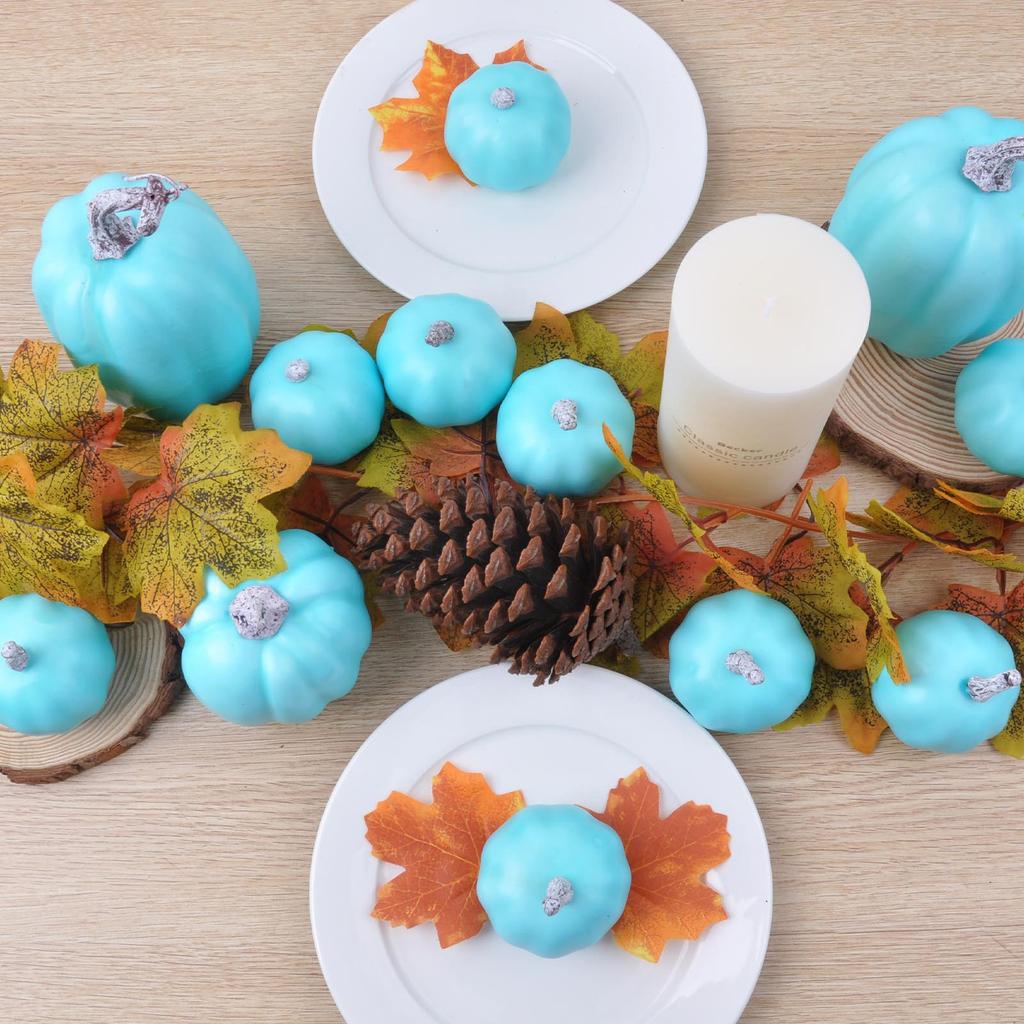 Artificial Assorted Pumpkins  Fake Artificial Maple Leaves Halloween 12pcs