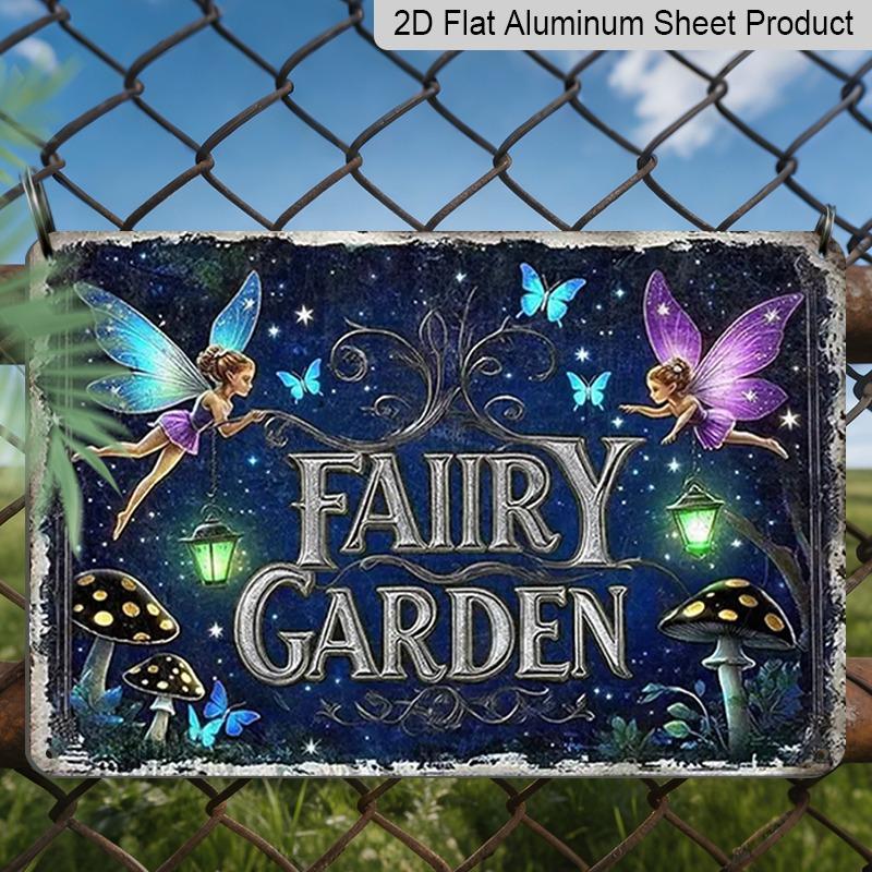 

2D Flat, Vintage Rustic Fairy Garden Aluminum Wall Art Sign - 7.87*11.8 Inch Magical Outdoor/Indoor Decoration, Durable Metal Construction for 20*30cm