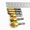 6pcs Countersink Drill Bit Set 1/4'' Hex Shank HSS 5 Flute Countersink 90 Degree Wood Chamfering Cutter Chamfer 6mm-19mm
