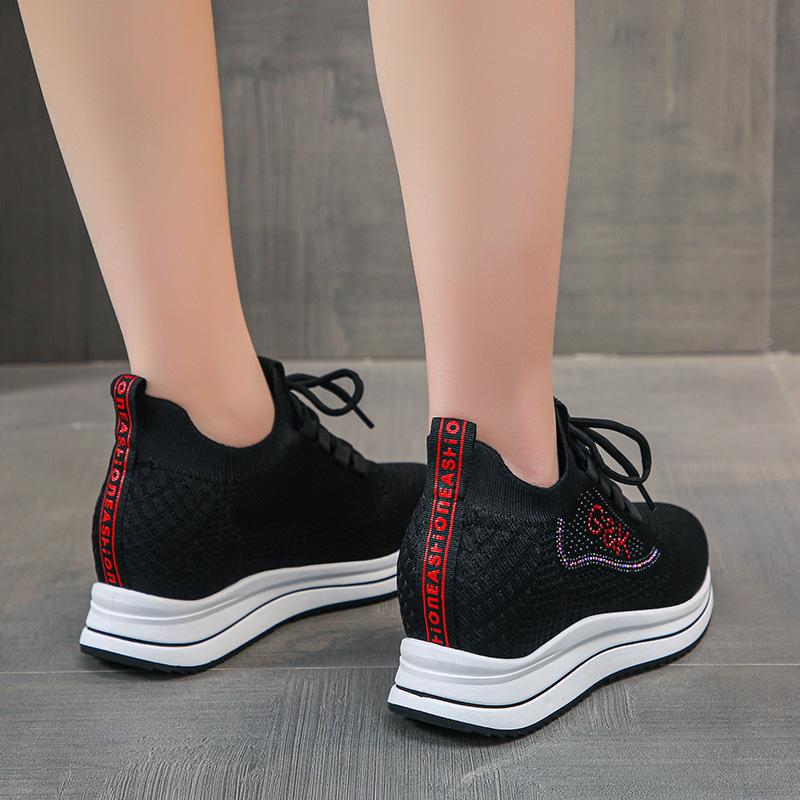 Inner Height-increasing Women's Shoes 2025 New Summer Breathable Mesh Fly-woven Casual Shoes White Shoes Versatile Sports Shoes Women