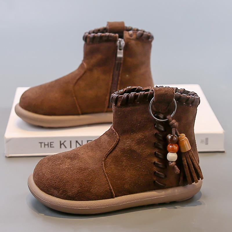 Zhongbang Samt Kinder Martin Stiefel 2025 Winter Explosion warm Mode Känguru Schuhe einfarbig Britischer Stil Stiefel
