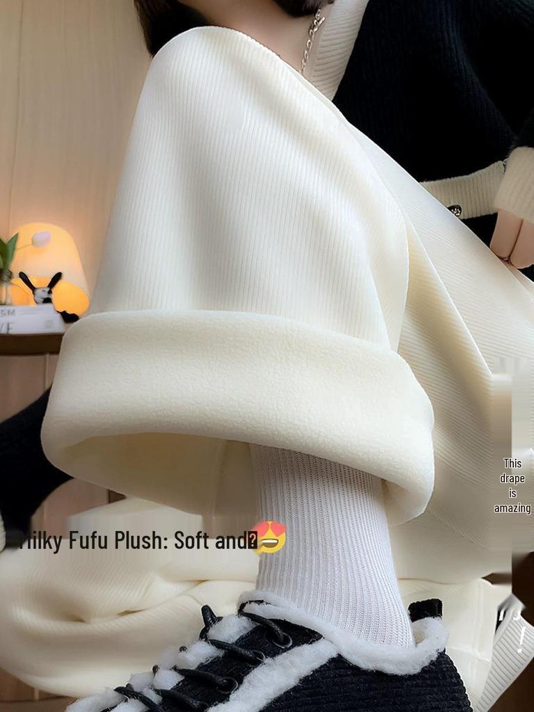 Damen Fleecegefütterte Chenille High-Waist Wide-Leg Hose - Warm, Weich und Stilvoll für Herbst und Winter.