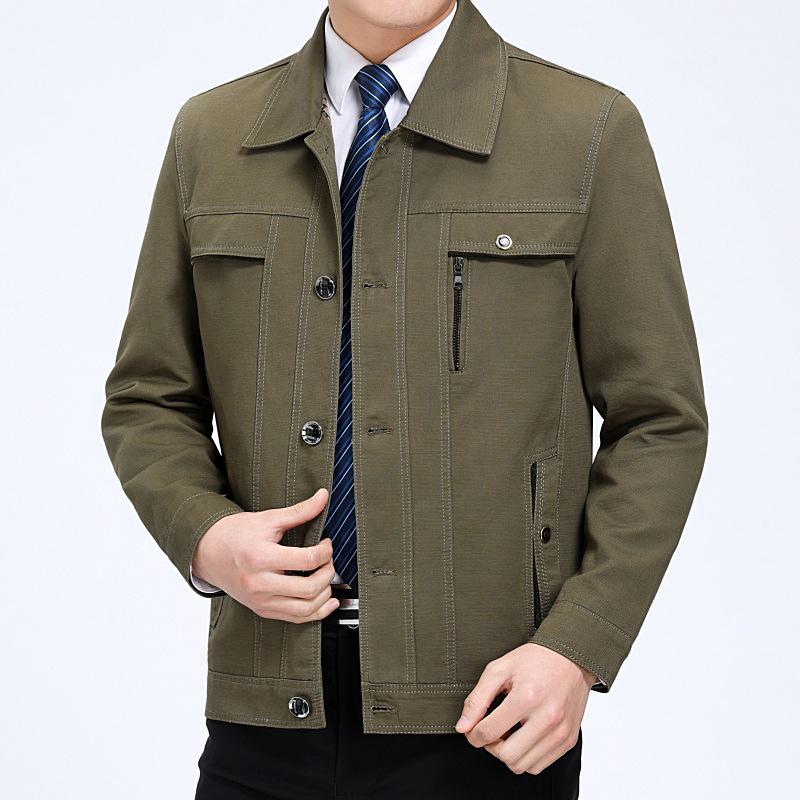 Men's Pure Cotton Casual Jacket for Spring and Autumn - Middle-Aged and Elderly Turn-Down Collar Coat