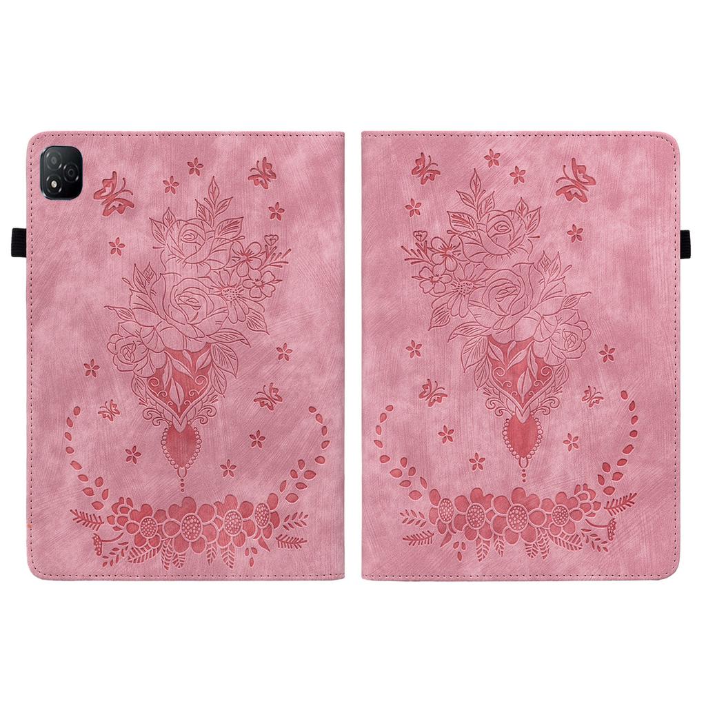 For Infinix Xpad Case Card Holder Anti-Scratch Leather Cover Rose Flower Imprint