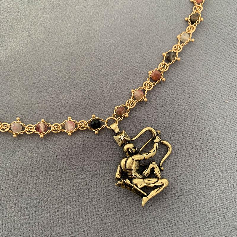 British Retro Tourmaline Handmade Necklace - Gold-Plated Brass with Scorpion Archer Design