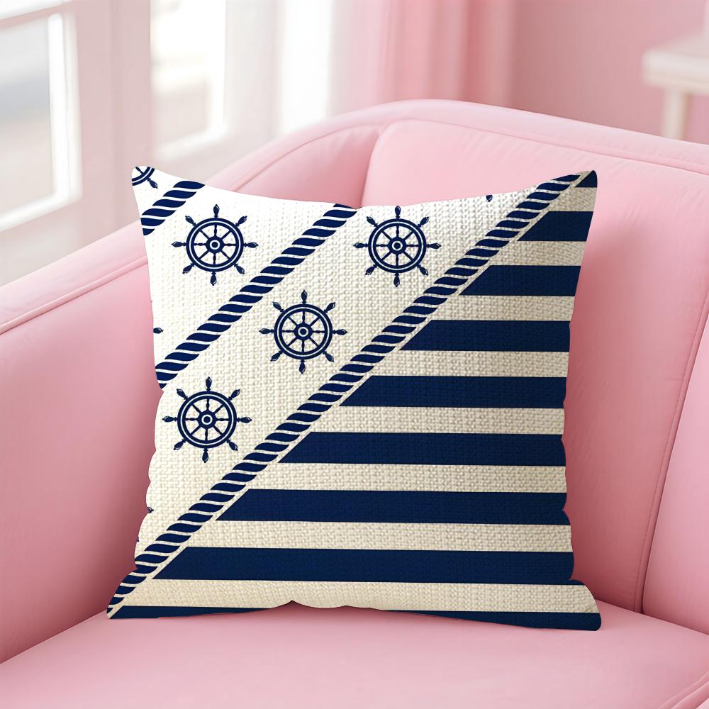 Navy Patterns Luxury Cushion Cover Natural Linen Pillow Case DoubleSided Print Decorative Sofa Pillowcase Home Decor Gift