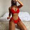 Solid color neck bikini beans straps split hard cup crumpled swimsuit bikini