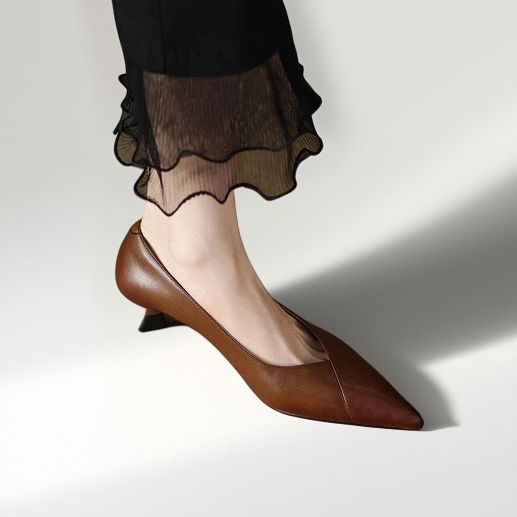 [British century old brand] Retro pointed thin heel patchwork fashion shoes with comfortable and versatile midsole for women's singles