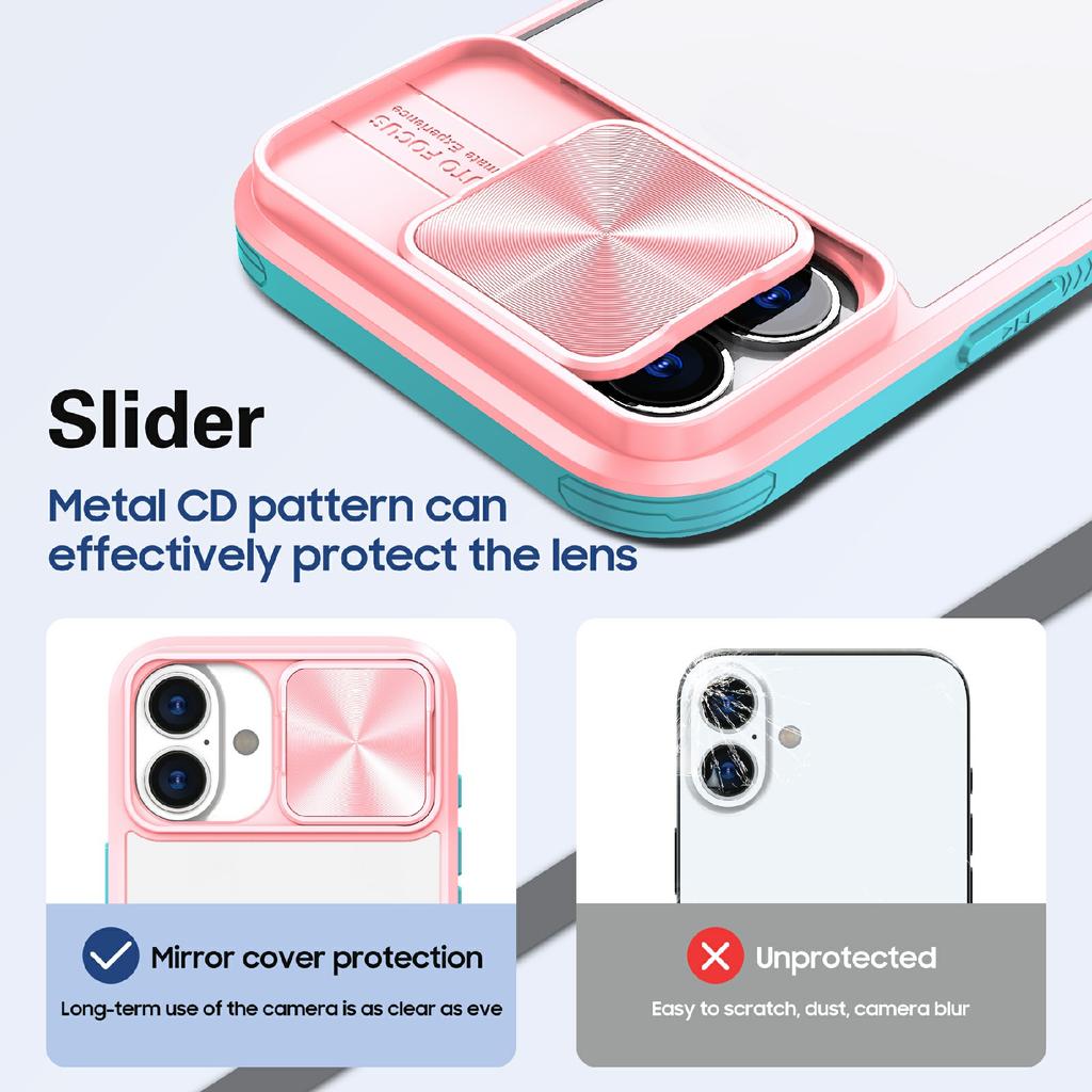 For iPhone 17 Case TPU + PC Clear Phone Cover with CD-Veins Camera Lens Sliding Lid