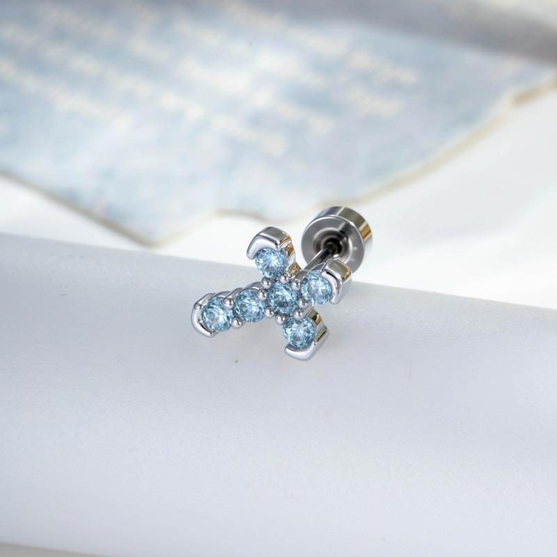

Fashion Shallow Sea Blue Micro Inlaid Zircon Cross Angel Wing Ear Bone Nail Earring Women Jewelry Accessries Gifts 1Set