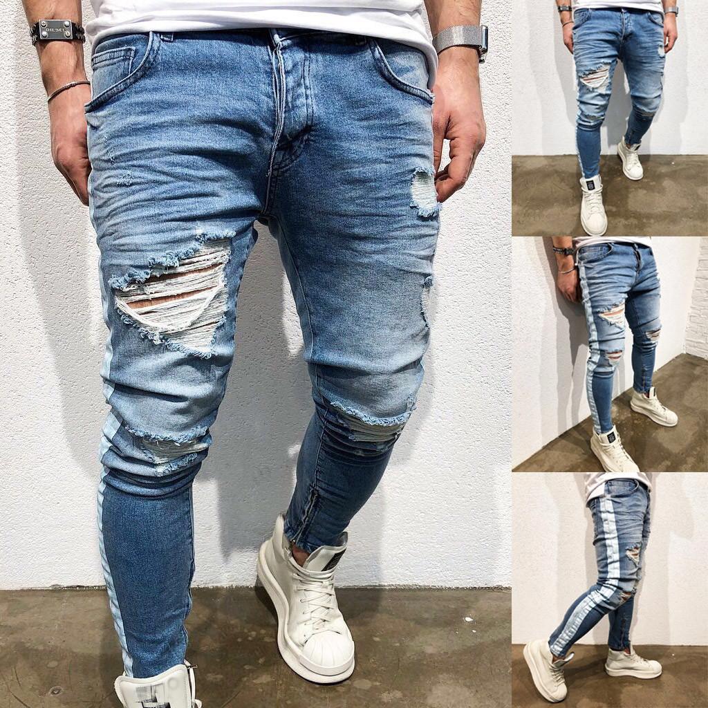 

Mens Fashion Skinny Jeans Distressed Slim Elastic Jeans Denim Biker Jeans S-3XL