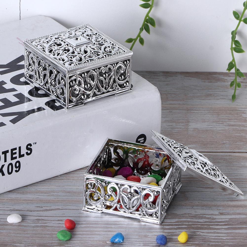 12Pcs European Style Hollow Square Candy Box Container Sugar Box Wedding SuppliesSilver
