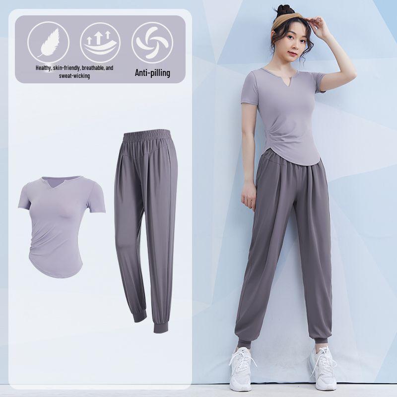 Women's Spring/Summer Yoga Suit Set - Short Sleeve Activewear for Outdoor Runs, Pilates, and Fitness Training