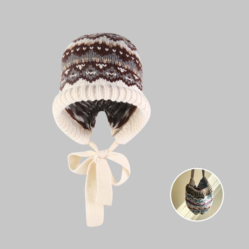 Winter Ear Protection Lace Up Warm Womn Balaclava Knitted Hat