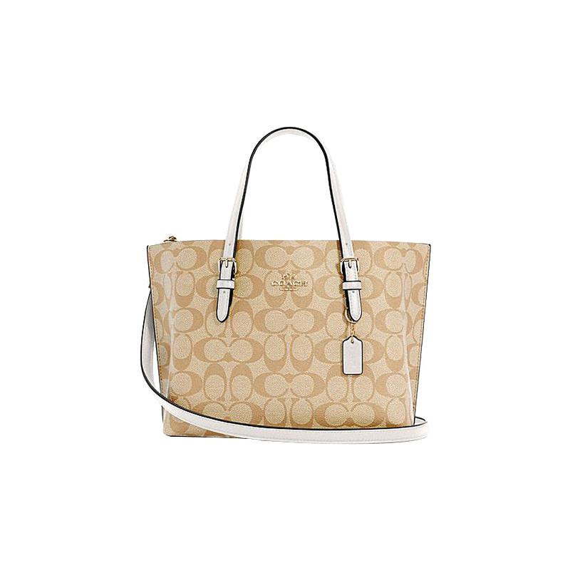 

COACH Mollie Classic Presbyopia Zipper Closure Artificial Leather Tote Bag Tote Bag Shopping Bag Shoulder Crossbody Handbag 25 Women s Khaki and White білий