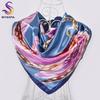 [BYSIFA] Spring Blue White Ladies Silk Scarf Hijab New Luxury Plaisley Satin Square Scarves Wraps Fashion Muslim Head Scarf Cape